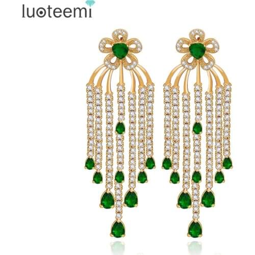LUOTEEMI Atmosphere Big Long Tassel Dangle Fashion CZ Statemant Brincos Romantic Pendiente For Women Wedding Gift Drop Earring