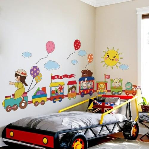 [shijuekongjian] Animals Balloons Clouds Wall Stickers DIY Cartoon Train Wall Decals for Kids Rooms Baby Bedroom Home Decoration