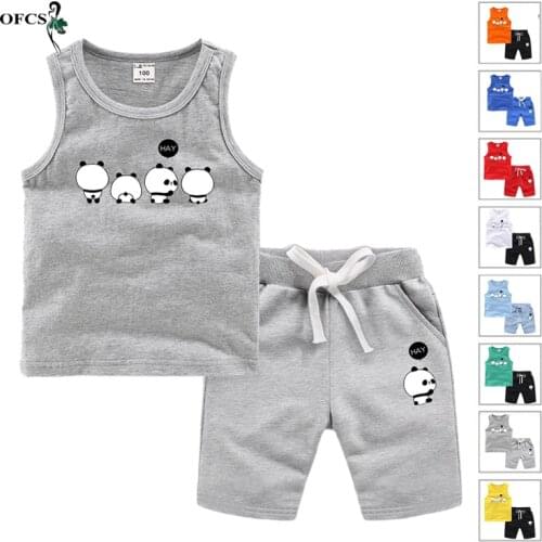 New Summer Girls Boys Clothes Suit Children Cartoon Vest Tank Top Shirt +Shorts 2Pcs/Set Toddler Casual Clothing Kids Tracksuits