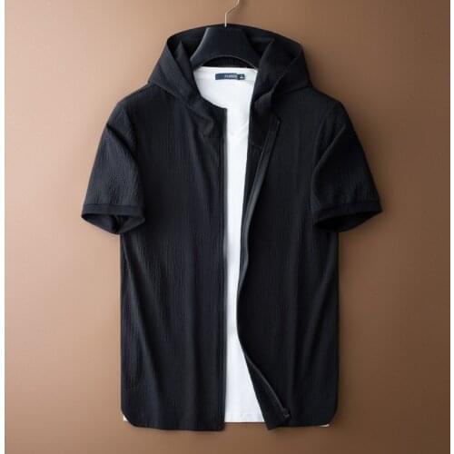 New Arrival Fashion High Quality Short Sleeve Shirt Men Youth Fashion Casual Hooded Black Striped Plus Size M L XL 2XL 3XL 4XL