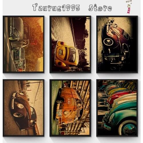 New Home decoration wall stickers retro European and American style vintage car retro kraft paper poster painting bar 42X30 CM