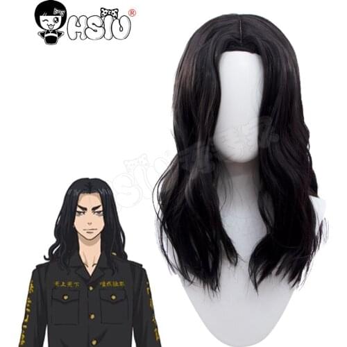 Baji Keisuke cosplay wig Tokyo Revengers Cosplay「HSIU 」Fiber synthetic wig black Long curly hair+Free Brand wig Cap
