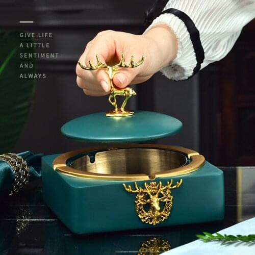 Ashtray Home Living Room Light Luxury Atmospheric Decoration Creative Personality Trend With Cover Anti-fly Ash Anti-smoke Smell