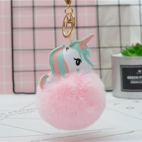 Pompom Unicorn Keychain Rabbit Fur Ball Key Chain Porte Clef Bag Car Keyring Llavero Mujer Chaveiros Bag wallet chain Trinket
