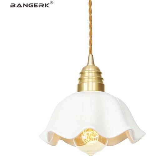 Retro Brass LED Pendant Light Loft Decor Copper Ceramic Antique Hanging Lamp Rotary Switch Dining Room Home Lighting Luminaire
