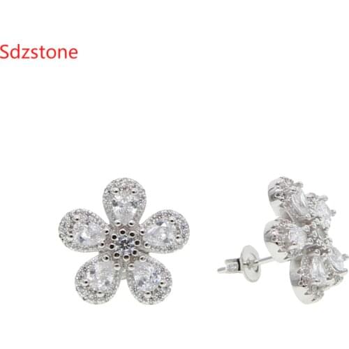 Sdzstone 2020 Spring Clear CZ Dainty Daisy Flower Stud Earring Earbone Ear Topper Gold Color Minimal Delicate Lovely Studs