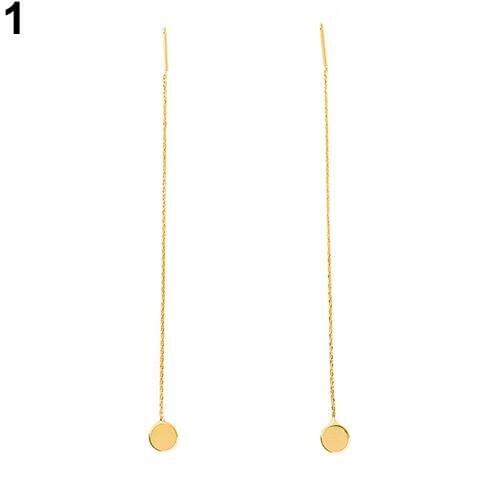 Womens Fashion Simple Bar Circle Pendant Dangle Chain Linear Earrings Jewelry Stylish sweet gift for girlfriend