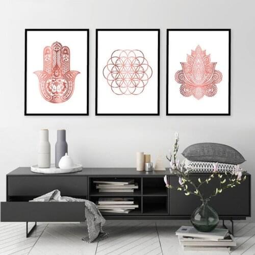 Yoga Art Print Rose Gold Wall Art Flower of Life Poster Hamsa Canvas Painting Wall Painting Decoration Picture Modern Room Decor