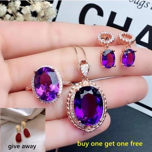 KJJEAXCMY Boutique Jewelry 925 Sterling Silver Inlaid Amethyst Necklace Pendant Ring Womens Suit Popular