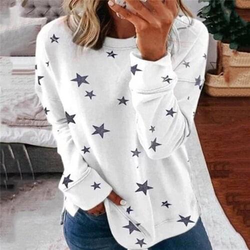 Women Casual Loose Long Sleeve T-shirt Fashion Stars Printted T Shirt Ladies Slim O-neck For Female Hot Sale Ladies Tops