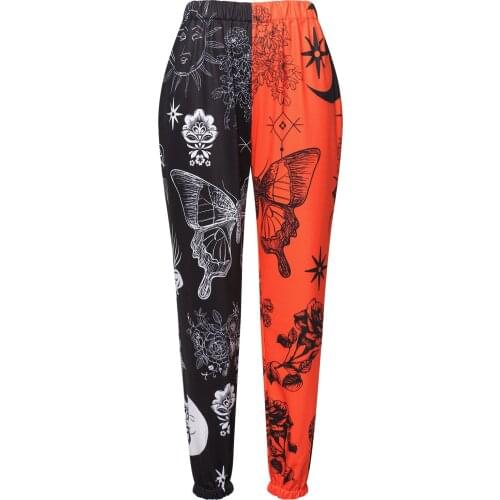 Womens Wild Casual Trousers Fashion Contrast Color Printing Mid-waist Beam Feet Pants