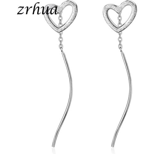 ZRHUA New 925 Sterling Silver Drop Earring Women Jewelry Love Heart Pendant with Ear Wire Chain Earrings for Women Party Gift