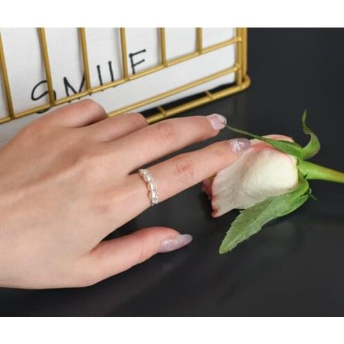 ASHIQI Real 925 sterling silver ring Natural freshwater pearl double layer ring for women Wedding Trendy Jewelry