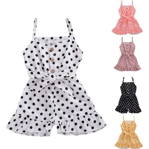 1-6Years Toddler Kids Baby Girls Strap Romper Cute Polka Dots Print Sleeveless Halter Jumpsuit Short Overalls Summer Outfits