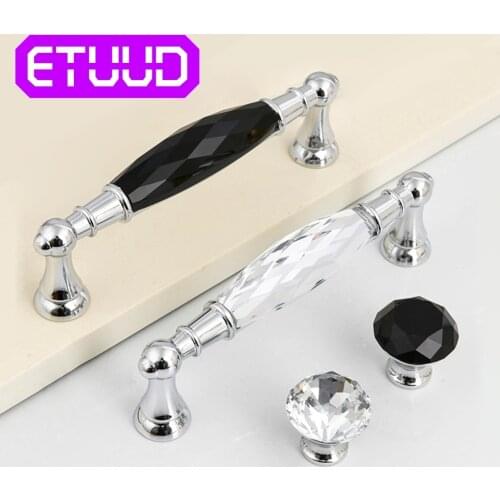 1PC 96/128mm Silvery Long Crystal Handle Dresser Zinc Alloy Knobs Drawer Wardrobe Handles For Cabinet Kitchen Pull Cupboard Knob