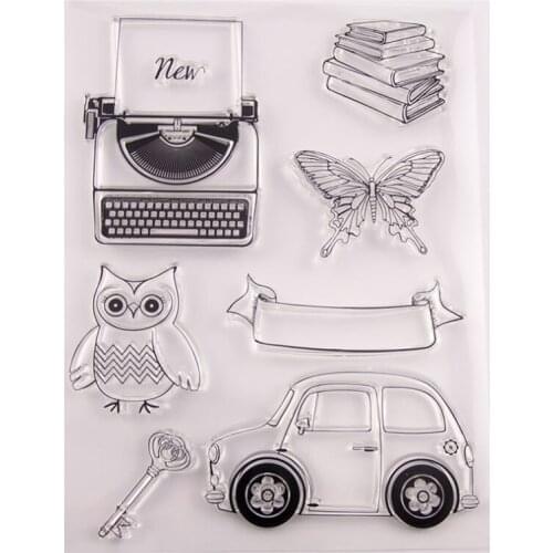 1pc Typewriter Car Transparent Clear Silicone Stamp Seal DIY Scrapbook Rubber Hand Account Photo Album Diary Decorate Reusable T