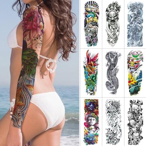 1piece large size Full arm temporary tattoo sticker skull dragon Fake monster fish flower Waterproof fake tattoo Tattoo sleeves