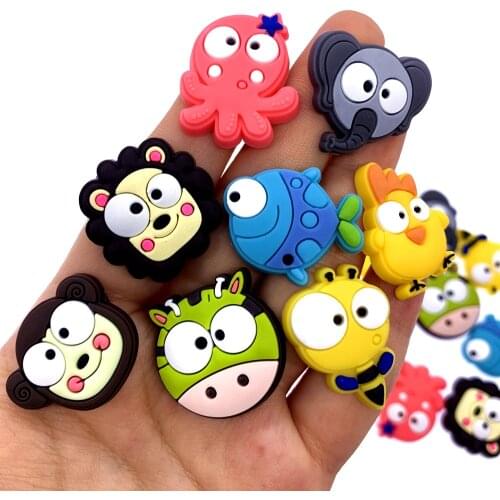 10PCS/Set Cartoon Animal PVC Flat Back Accessories For DIY Shoes Charms Phone Case Jewelry Big Eyes Cow Lion Lovely Components