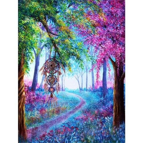 14/16/18/28 CROSS STITCH Full Round Drill 5D DIY Diamond Painting " Tree scenery colorful feathers" 3D Embroidery Cross Stitch