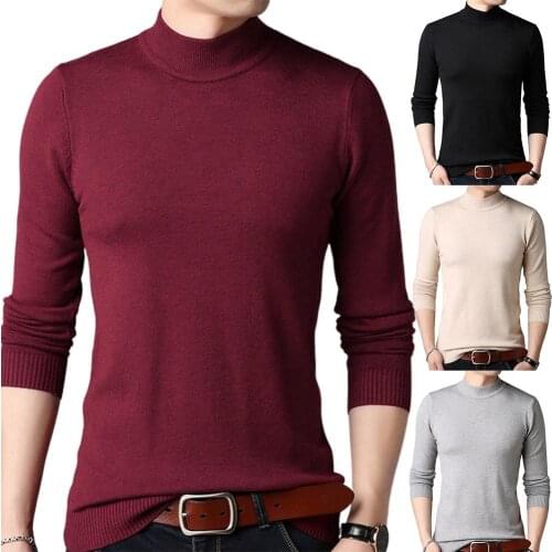 2020 spring Casual Men Solid Color Long Sleeve O Neck Pullover Plus Size Knitted Sweater Solid Color Pullover Sweater Mens Tops