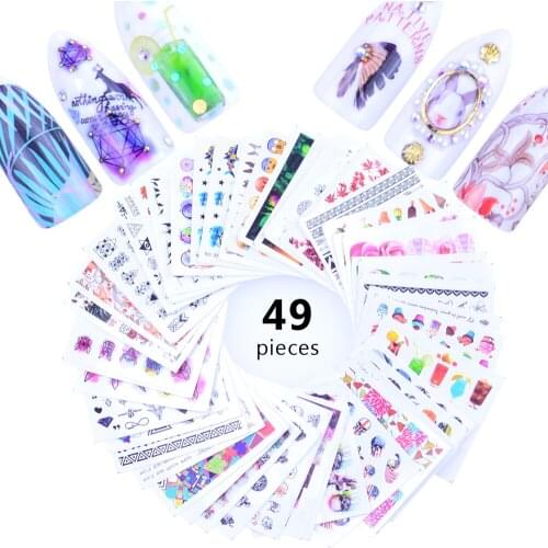 49pcs 3D Nail Slider Black Dandelion Bow Flower Sticker Summer Flamingo Decals Manicure Set for Nail Art Decorations