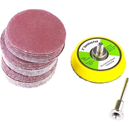 ABSF 50 Pcs 2 Inch Sanding Disc 60-180 Grit Hook and Loop for Sander Machine with 1 Pc 2 Inch Drill Shank Backing Pad