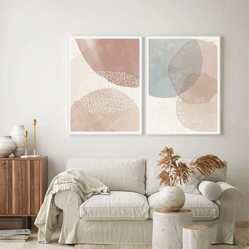 Abstract Pink Blue Scandinavian Watercolor Canvas Painting Wall Art Poster and Print Nordic Minimalist Living Room Home Decor