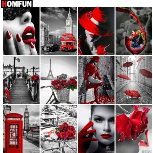 HOMFUN Diamond Painting Full Square/Round Drill 5D DIY "Red and black series" Daimond Embroidery Rhinestone Cross Stitch Decor