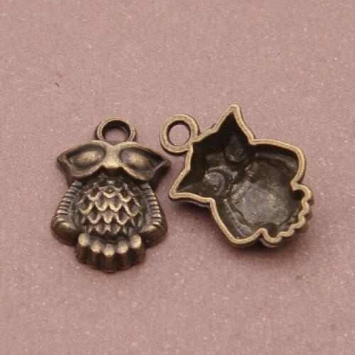 Free Shipping 30pcs/lot Fashion Style 21x15mm bronze Chain Sparking Crystal Owl Charm Bracelet necklace For Jewelry