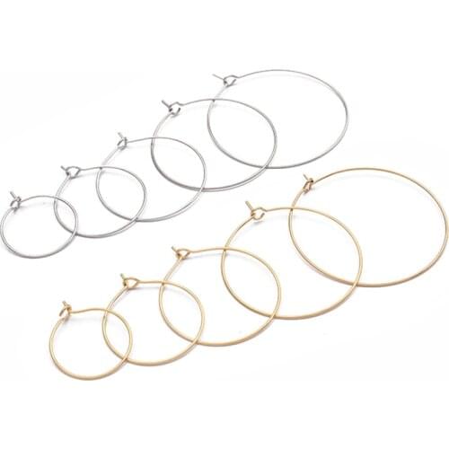 20pcs/lot Stainless Steel Gold 20 25 30 35 40mm Big Circle Ear Wire Hoops Earrings For Hanging Jewelry Making