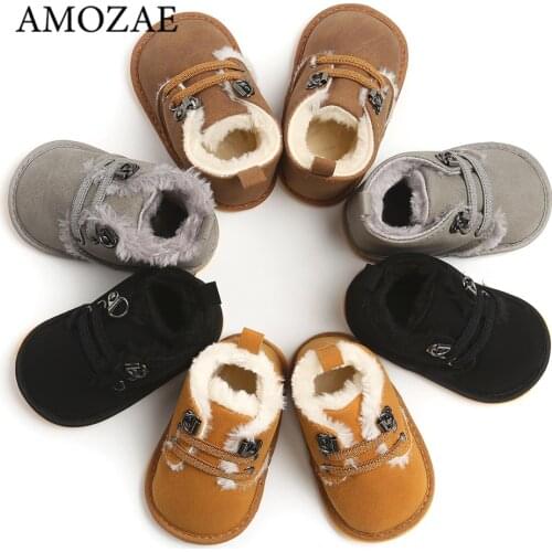 New Winter 100% High Quality Plus Velvet Baby Boots Cotton Boots Baby Shoes Leather Comfortable Warm Rubber Sole Plush Boots