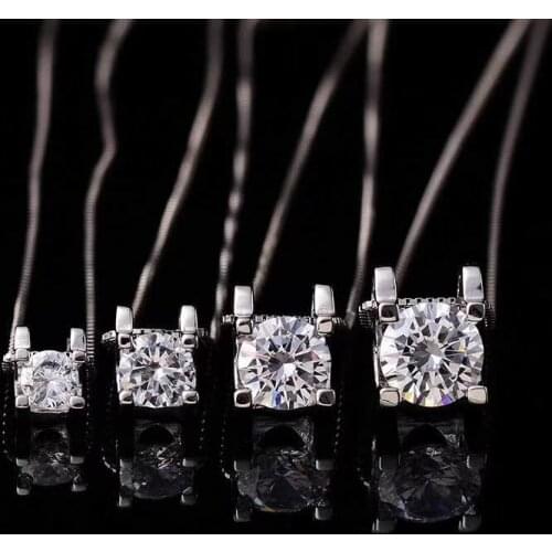 1ct-3ct Moissanite Pendant D Color Brilliant Round Cut S925 Sterling Silver Necklace for Women Classic Free Chain