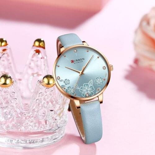 CURREN Luxury Brand Women Watch With Flower Dial Quartz Leather Strap Wristwatch For Ladies Elegant Christmas Holiday Gift 9068