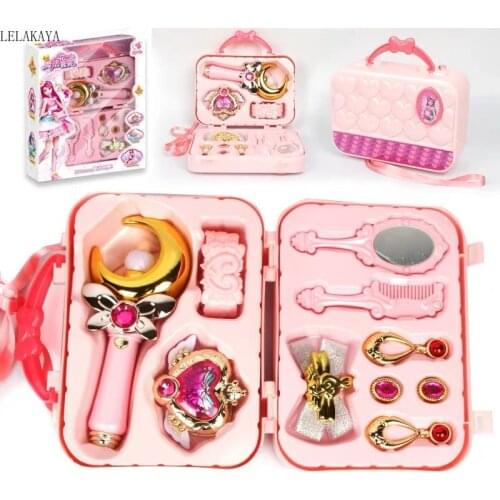Flower Fairy Magical Shining Necklace Ornament Anime Action Figure Printed Sailor Moon LED Magic Wand Glowing Stick Handbag Set