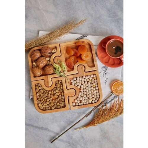 Wood Beech Tree Four Piece Puzzle Confectionary-Breakfast Service Presentation Dish