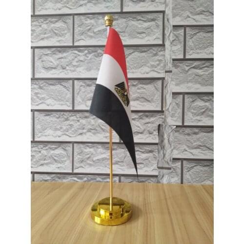 Egypt Office table desk flag with gold or silver metal flagpole base 14*21cm country flag free shipping NO.0042
