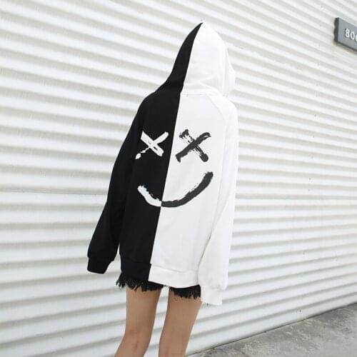 Fleece Hoodies Sweatshirts Men Women Color Block Patchwork Smile Print Hoodie Hip Hop Streetwear 2018 Men Clothing