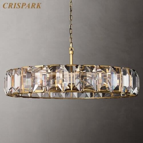 Vintage Crystal Chandelier LED 32" American Round Ceiling Chandelier Lighting Retro Black Living Room Lamp Dining Room Lighting