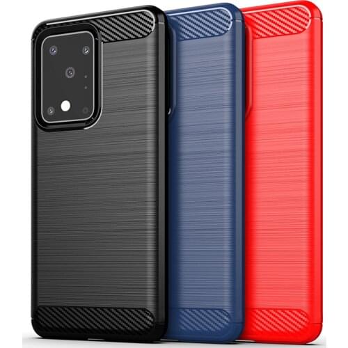 Brushed Carbon Fiber Soft Silicone Bumper Case for Samsung Galaxy S20 Ultra Schockproof Phone Case for Note S20 Ultra Back cover
