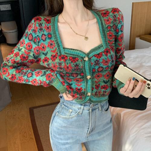 Fashion Embroidery Short Sweater And Cardigans Women Spring And Autumn Vintage Knit Tops