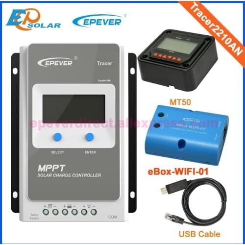 MPPT 20A Solar regulator Tracer2210AN with MT50 remote meter wifi function and USB cable