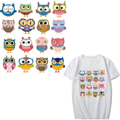 Cartoon Animal Patch Set Iron on Transfers Owl Patches for Clothing Heat Transfer Vinyl Stickers Stripes on Clothes DIY T-shirt