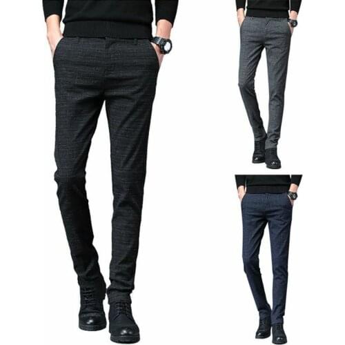 Mens Slim Fit Skinny Pencil Pants Business Formal Dress Trousers Fashion