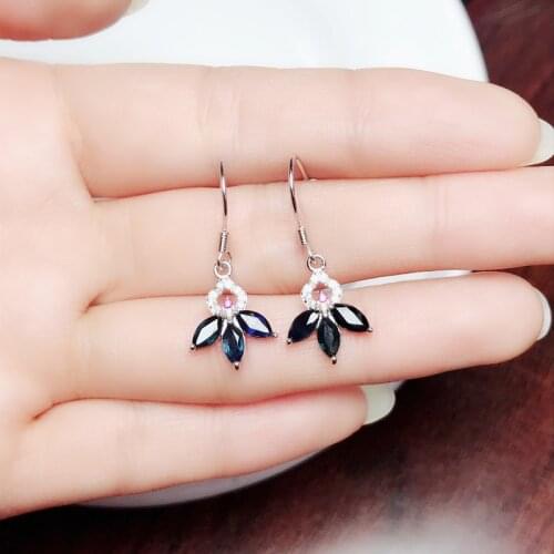 New natural sapphire earrings 925 silver ladies ear hook fashion trend earrings
