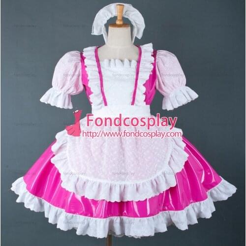 Sexy Sissy Maid Dress Lockable Uniform Hot Pink Pvc Dress Cosplay Costume Custom-made[G756]
