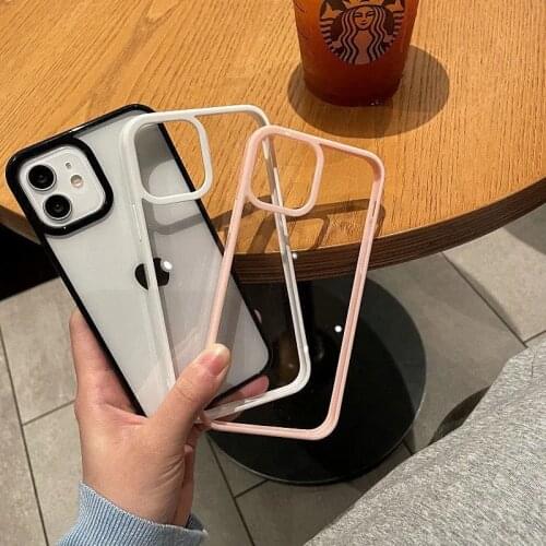 Colorful Frame Shockproof Bumper Clear Phone Case For iPhone 12 11 Pro Max 12Mini XR X XS 8 7 6S Plus SE2 Trasparent Back Cover