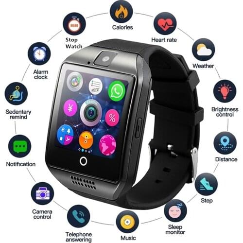 Q18 Smart Watch Men Digital Wristwatch with Camera Facebook Whatsapp Twitter Support SIM TF Card for IOS Android relogio Clock