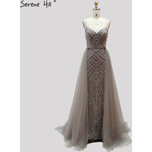 Dubai Grey Luxury Sleeveless Prom Dresses 2020 Mermaid Diamond Beading Sexy Prom Gowns Serene Hill BLA70042