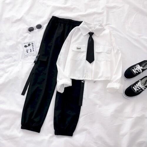 School Uniform Womens Suits Spring Autumn Suits Student Korean Loose Long Sleeve Shirt Trousers Two Piece Sets Fashion Overalls