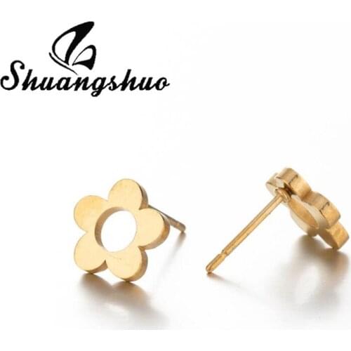 Shuangshuo Simple Creative Small Flower Stud Earrings Trendy Stainless Steel Earrings Bohemian Jewelry for Women Best Party Gift